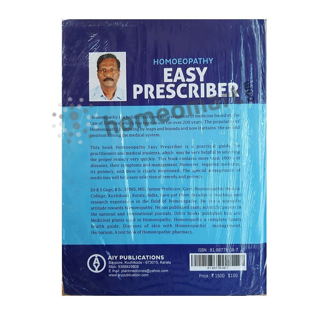 homeopathy remedy selection book, homeopathic prescribing guide, homeopathy clinical practice book, homeopathy books online, Dr KS Gopi Easy Prescriber, 